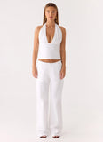Josephina Linen Halter Top White