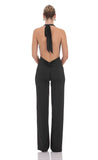 Halter Plunge Neck Jumpsuit in Black