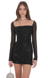 Sequin Long Sleeve Dress in Black