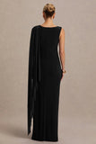 Cristina Black High Neck Maternity Maxi Dress With Cape Sleeve