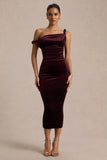 Carella Burgundy Velvet Twisted Asymmetric Midi Dress