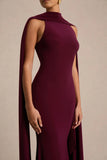 Cordy Burgundy High Neck Maxi Dress With Scarf Detail
