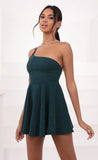 One Shoulder Dress in Turquoise Sparkle
