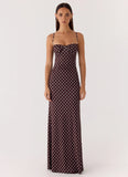 Vamonos Maxi Dress Chocolate Blue Dot