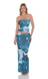 Strapless Floral Mesh Two Piece Set in Blue