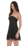 Strapless Lace Hem Dress in Black
