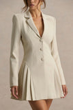 Blossoming Nude Plunge Neck Tailored Mini Dress With Pleating