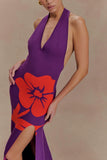 Stacy Knit Halter Maxi Dress Purple Red
