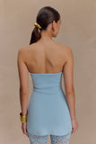 Anette Bandage Knit Strapless Top Sky Blue