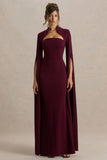 Esme Burgundy Square Neck Maxi Dress With Cape Sleeves