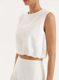White Cotton Bubble Hem Top