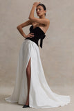 Lucienne Black Cream Sweetheart Corset Split Maxi Dress