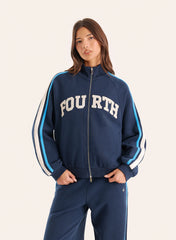 Navy Side Stripe Double Zip Funnel Neck Track Jacket