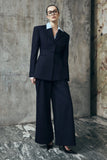 Jacqueline Pleated Wide Leg Pants Navy Pinstripe