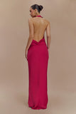 Rinna Satin Halter Maxi Dress Pink Cherry