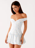Endless Romance Off Shoulder Mini Dress Blue Floral