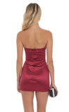 Satin Strapless Bodycon Dress in Wine