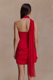 Mattea Slinky And Mesh Mini Dress With Scarf Red