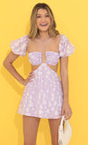 Floral Puff Sleeve Dress in Purple