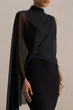 Amour Black High Neck Maxi Dress With Cape Sleeve Detail