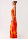 Palawan Mesh Maxi Dress Orange Floral