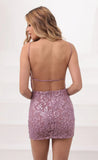Sequin Pattern Square Neck Dress in Mauve