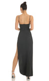 Crepe Rhinestone Corset Maxi Dress in Black