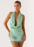 Outlaw Beaded Mini Dress Mint Aqua