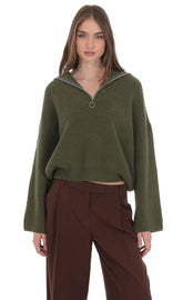 Knit Quarter Zip Jumper in Green