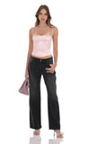 Satin Lace Up Top in Pink