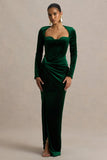 Fay Bottle Green Velvet Corset Style Knot Maxi Dress