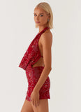 Olisa Cowl Neck Beaded Mini Dress Red