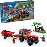 LEGO City 4x4 Fire Truck with Rescue Boat Building Toy for Boys Girls Ages 5 Gift for Birthdays Truck Toy W 3 Minifigures 60412