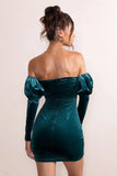 Ivy Teal Velvet Cut Out Mini Dress With Ruffle Sleeves