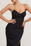 Elene Black Pleated Split Fishtail Maxi Dress