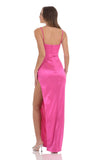 Satin Corset Maxi Dress in Hot Pink