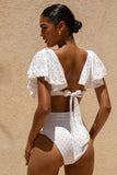 Soft Sands White Broderie Cut Out Swimsuit With Ruffle Sleeves