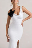 A Catch White Cowl Neck Split Maxi Dress With Bow