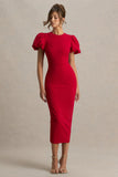 Dakota Red Puff Sleeve Midi Dress