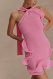 Caprice Halter Knit Mini Dress Bubblegum Pink