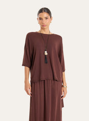 Brown Semi Sheer Short Sleeve Top