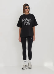 Black Embroidered Apres Ski Slogan T Shirt