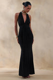 Roselani Black Halter Neck Maxi Dress With Open Back