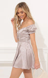 Off Shoulder Puff Sleeve Dress in Floral Grey