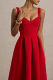 Rosemary Red Sweetheart Neck Midi Dress