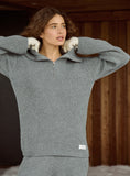 Light Grey Knitted Oversized Collar Zip Jumper