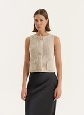 Beige Boucle Knit Sleeveless Waistcoat