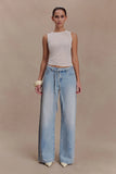 Perrie Mid Rise Straight Leg Tie Jeans Washed Light Blue