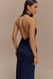 Elyna Slinky Halter Maxi Dress Navy