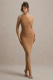 Dalarie Brown One Shoulder Gathered Maxi Dress